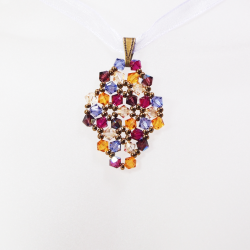 Pendant 40cm - Malvina Rhombus S-Violet Organza - Pendant 40cm - Laiton bronze